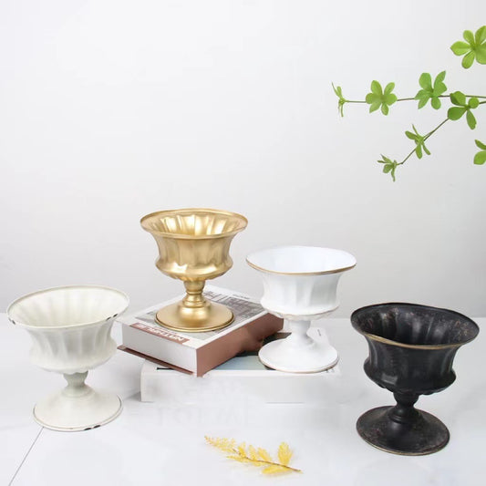 Golden Iron Flower Pot - Vintage Metal Vase Decor